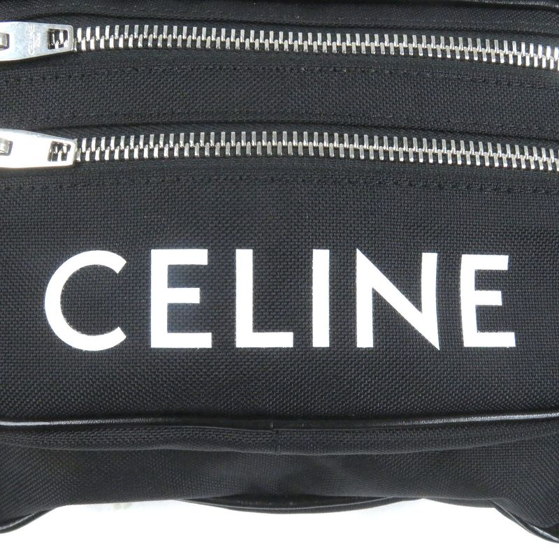 Celine 19868 Nylon Trekking Belt Bag Logo Print Body Bag Waist Pouch Black With