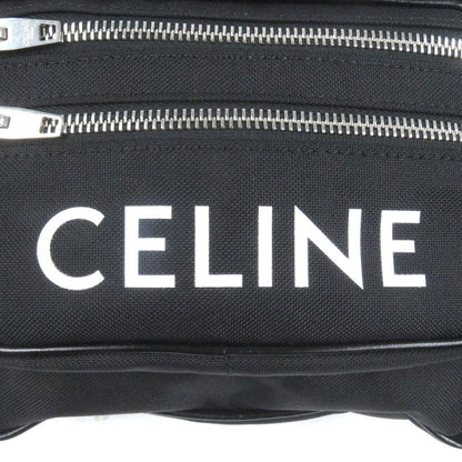 Celine 19868 Nylon Trekking Belt Bag Logo Print Body Bag Waist Pouch Black With