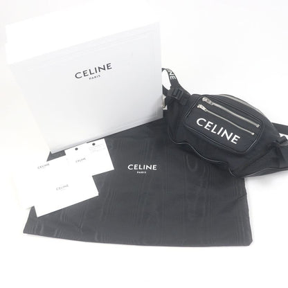 Celine 19868 Nylon Trekking Belt Bag Logo Print Body Bag Waist Pouch Black With