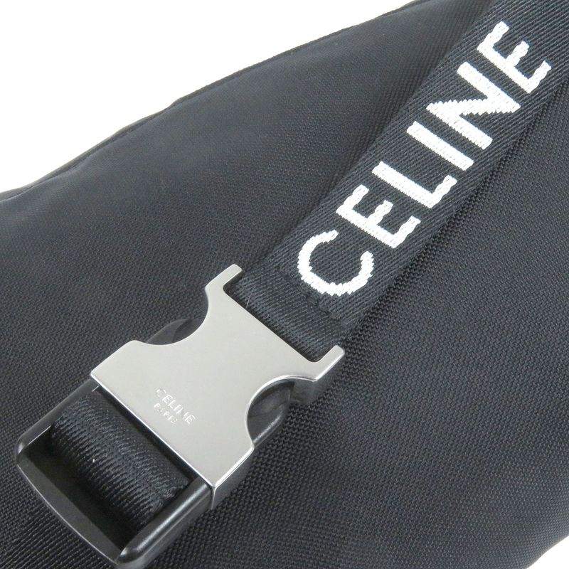 Celine 19868 Nylon Trekking Belt Bag Logo Print Body Bag Waist Pouch Black With