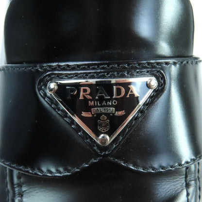 Prada 1d276n Triangle Logo Square Toe Brushed Leather Loafers Black 38 With Box
