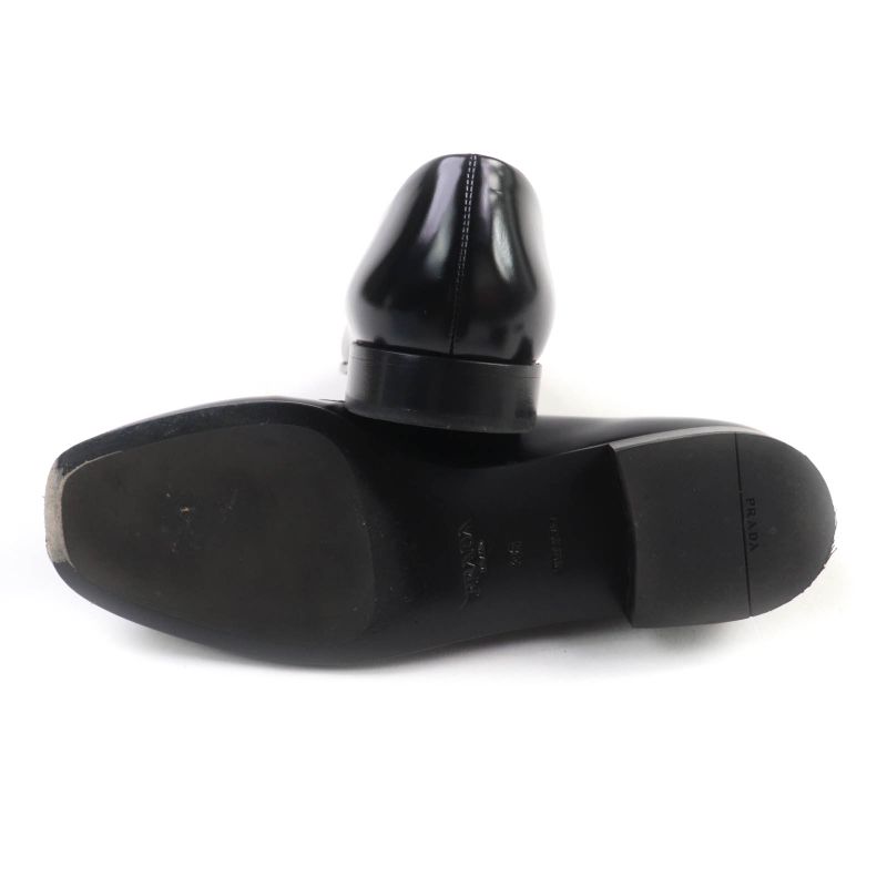 Prada 1d276n Triangle Logo Square Toe Brushed Leather Loafers Black 38 With Box