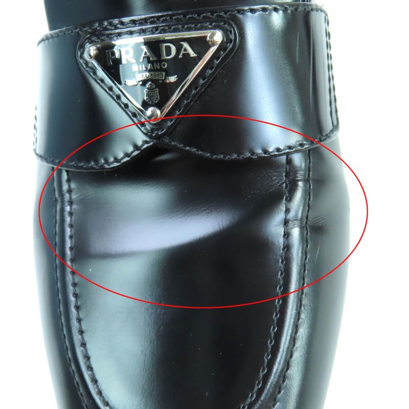 Prada 1d276n Triangle Logo Square Toe Brushed Leather Loafers Black 38 With Box