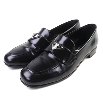 Prada 1d276n Triangle Logo Square Toe Brushed Leather Loafers Black 38 With Box