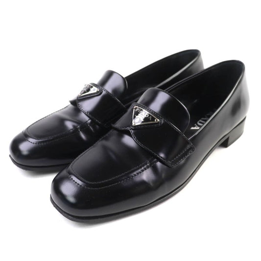 Prada 1d276n Triangle Logo Square Toe Brushed Leather Loafers Black 38 With Box