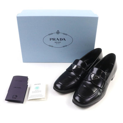 Prada 1d276n Triangle Logo Square Toe Brushed Leather Loafers Black 38 With Box