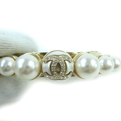 CHANEL I22S Rhinestone Coco Mark F Pearl Barrette Hair Accessory White Goldhardw