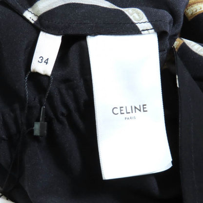 Celine 2r35f738r Lavalliere 100% Silk Triomphe Long Sleeve Dress With Button