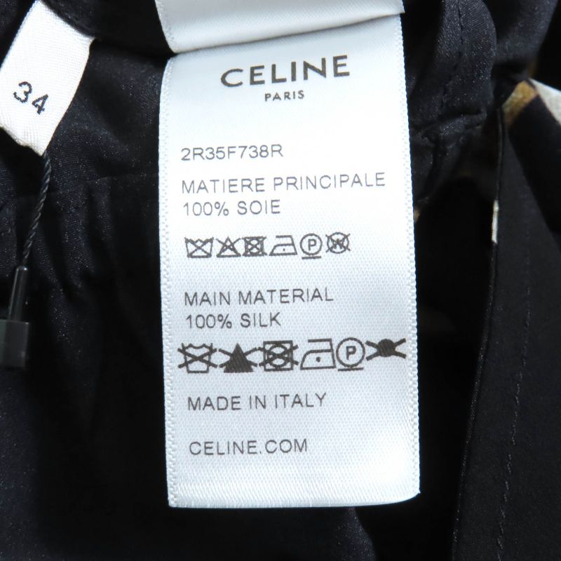 Celine 2r35f738r Lavalliere 100% Silk Triomphe Long Sleeve Dress With Button