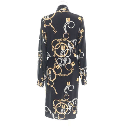Celine 2r35f738r Lavalliere 100% Silk Triomphe Long Sleeve Dress With Button