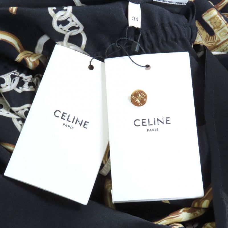 Celine 2r35f738r Lavalliere 100% Silk Triomphe Long Sleeve Dress With Button