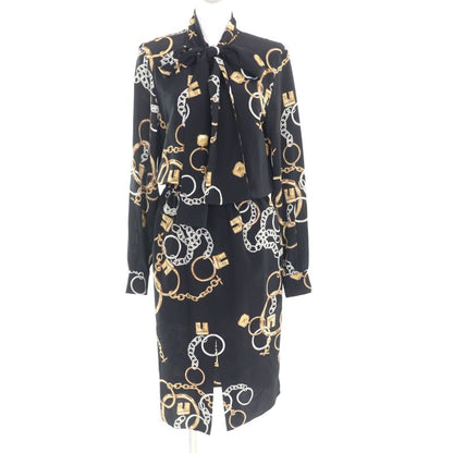 Celine 2r35f738r Lavalliere 100% Silk Triomphe Long Sleeve Dress With Button