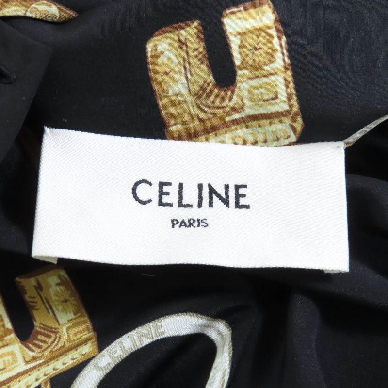 Celine 2r35f738r Lavalliere 100% Silk Triomphe Long Sleeve Dress With Button