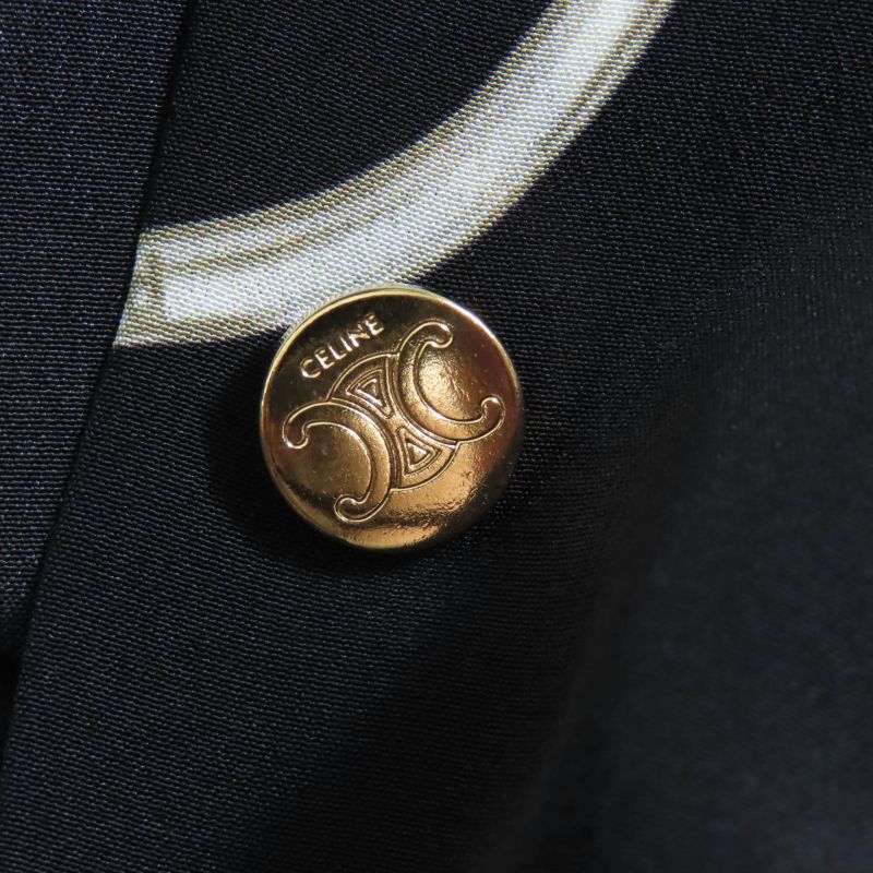 Celine 2r35f738r Lavalliere 100% Silk Triomphe Long Sleeve Dress With Button