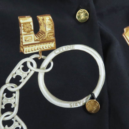 Celine 2r35f738r Lavalliere 100% Silk Triomphe Long Sleeve Dress With Button