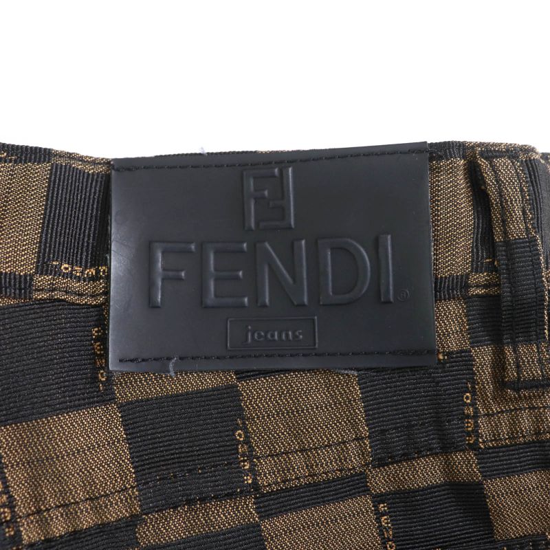 Fendi Vintage All Over Logo Pants With Rubber Logo Patch Bottoms Brown 43 Made