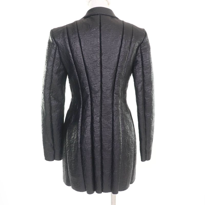 Celine 2 5G89 3765 Cut Off Pleated Design Lamb Leather Jacket Black 36