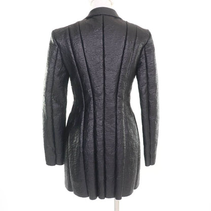 Celine 2 5G89 3765 Cut Off Pleated Design Lamb Leather Jacket Black 36