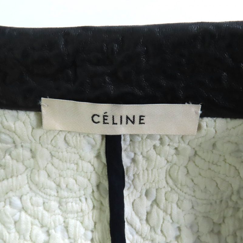 Celine 2 5G89 3765 Cut Off Pleated Design Lamb Leather Jacket Black 36