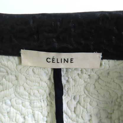 Celine 2 5G89 3765 Cut Off Pleated Design Lamb Leather Jacket Black 36