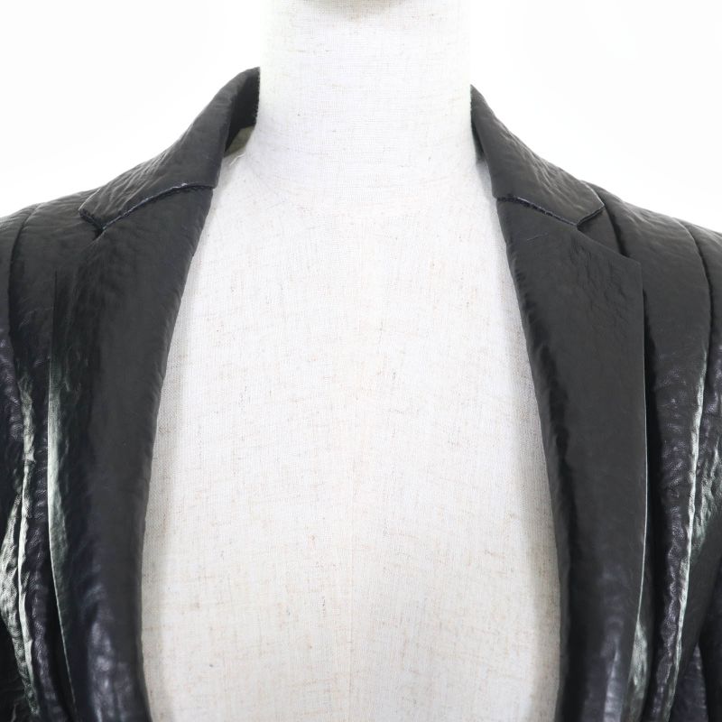 Celine 2 5G89 3765 Cut Off Pleated Design Lamb Leather Jacket Black 36
