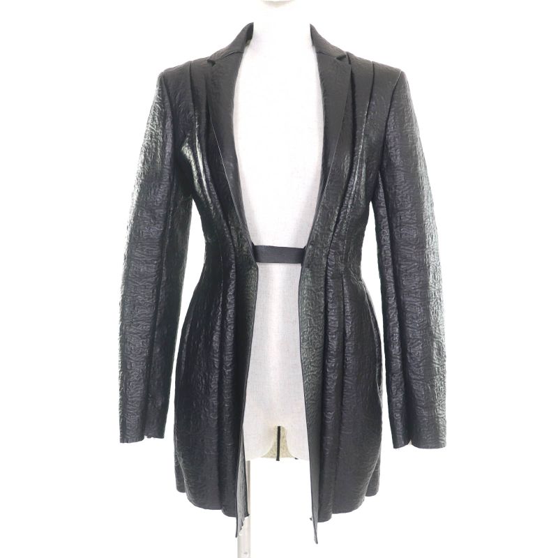 Celine 2 5G89 3765 Cut Off Pleated Design Lamb Leather Jacket Black 36