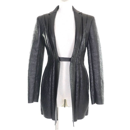 Celine 2 5G89 3765 Cut Off Pleated Design Lamb Leather Jacket Black 36