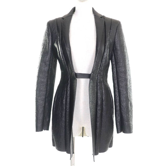 Celine 2 5G89 3765 Cut Off Pleated Design Lamb Leather Jacket Black 36