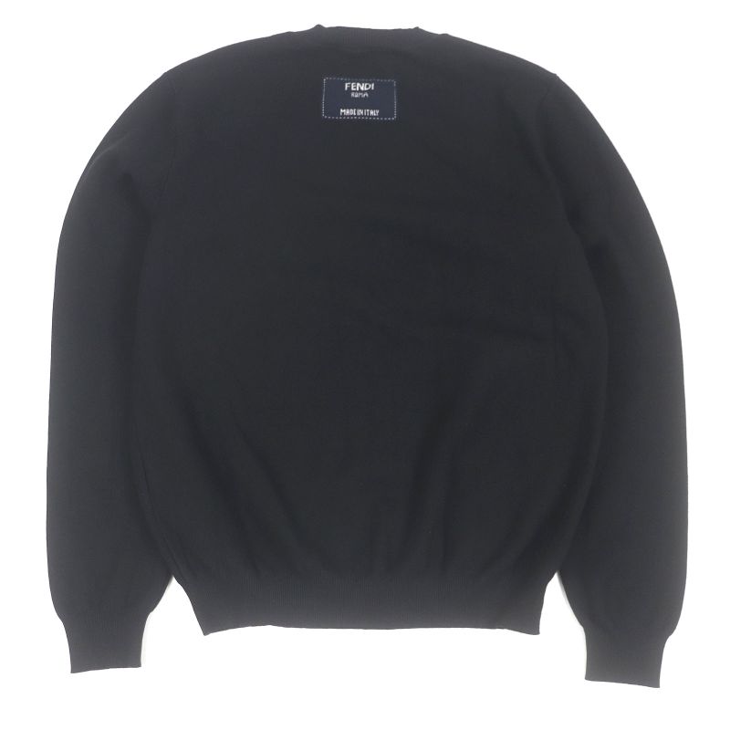 Fendi 2022 Fzx030 Crewneck With Logo Long Sleeve Knit Sweater Black 48 Made In