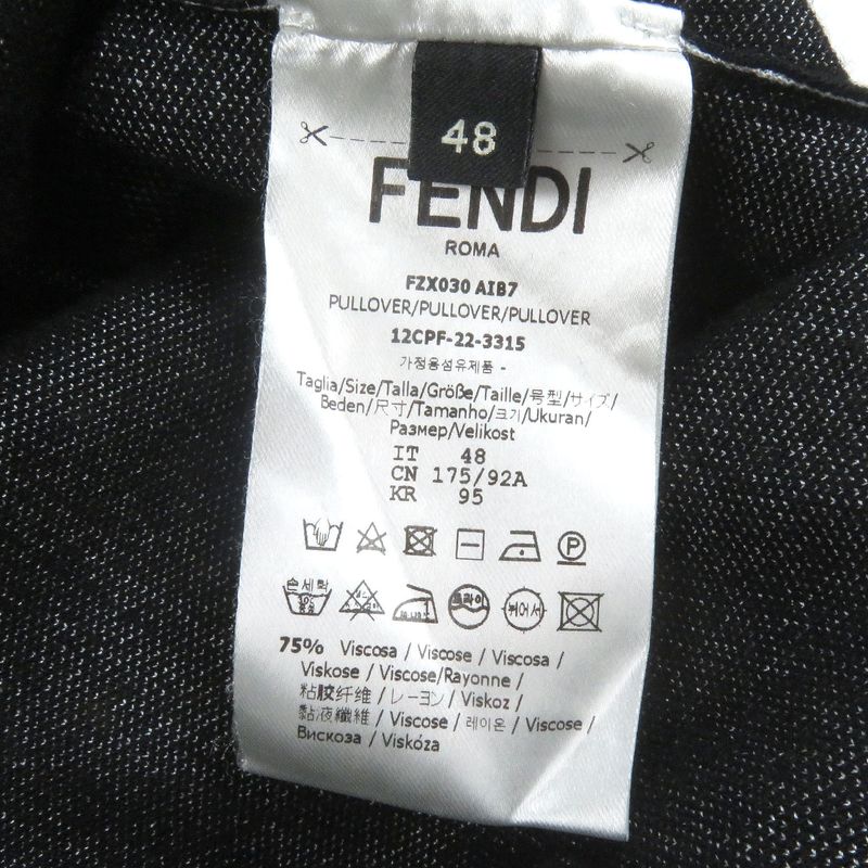 Fendi 2022 Fzx030 Crewneck With Logo Long Sleeve Knit Sweater Black 48 Made In