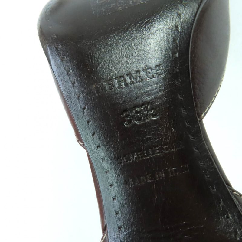 Hermes Stitching Buckle Design Leather Pumps Brown 36.5 With Box And Storage