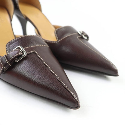 Hermes Stitching Buckle Design Leather Pumps Brown 36.5 With Box And Storage