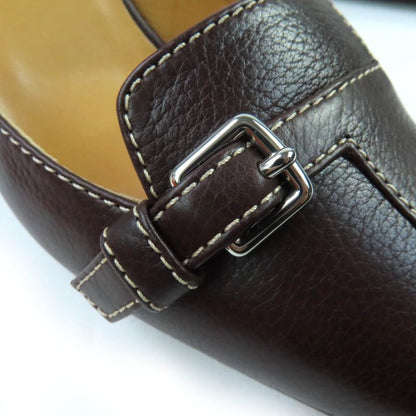 Hermes Stitching Buckle Design Leather Pumps Brown 36.5 With Box And Storage