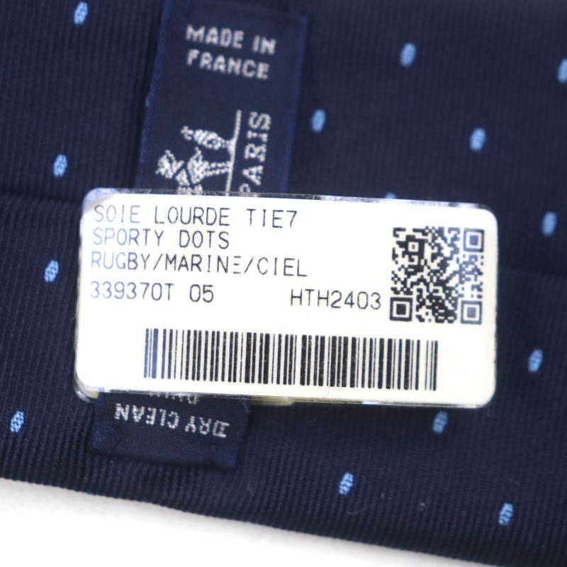  Hermes 2024 339370t Sporty DOTS Rugby 100% Silk Marine/ciel Dotted Tie With