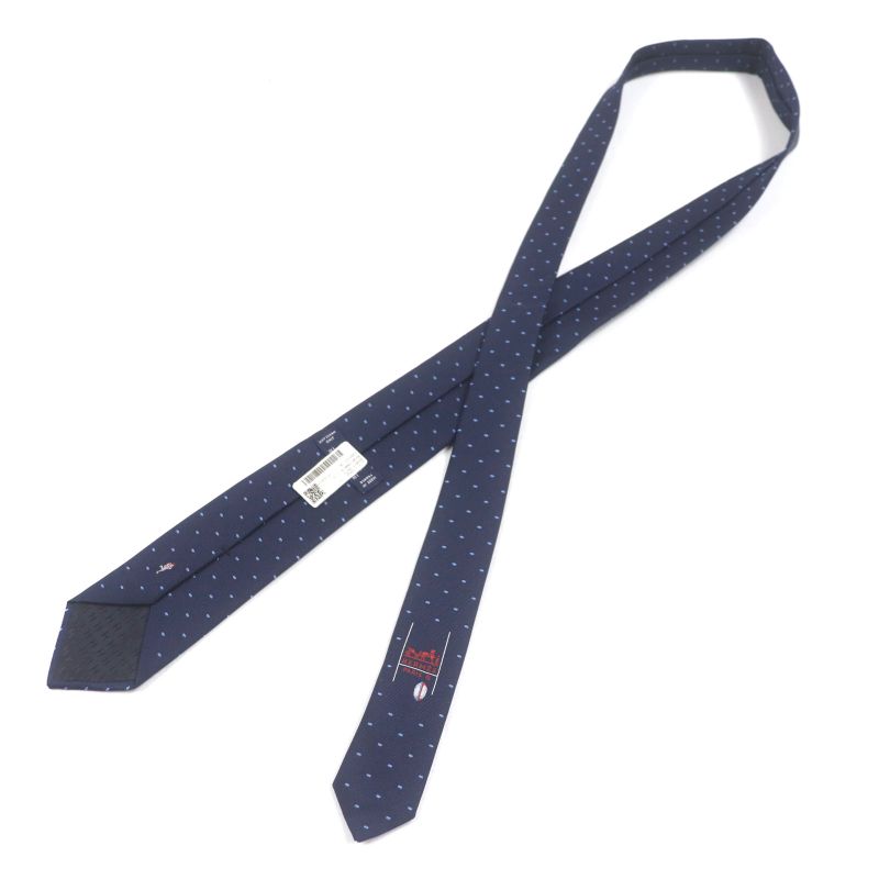  Hermes 2024 339370t Sporty DOTS Rugby 100% Silk Marine/ciel Dotted Tie With