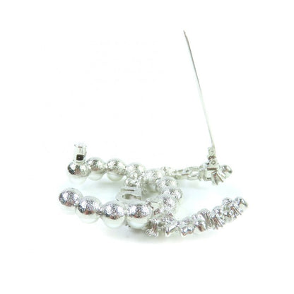CHANEL B23P No.5 Coco Mark Rhinestone F Pearl Brooch Silver White With Box And
