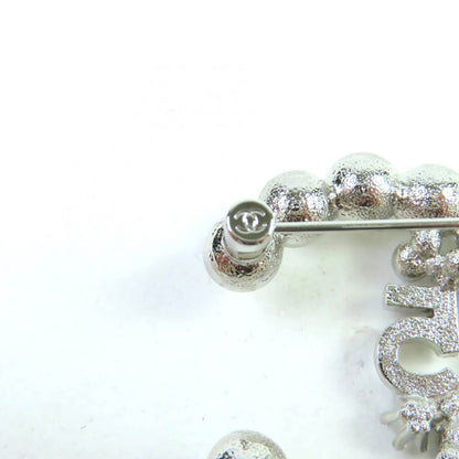 CHANEL B23P No.5 Coco Mark Rhinestone F Pearl Brooch Silver White With Box And