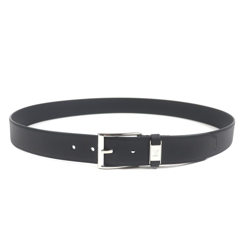 Louis Vuitton M0542 Belt - LV City Pin 35mm (1.38in) Leather Black Silver