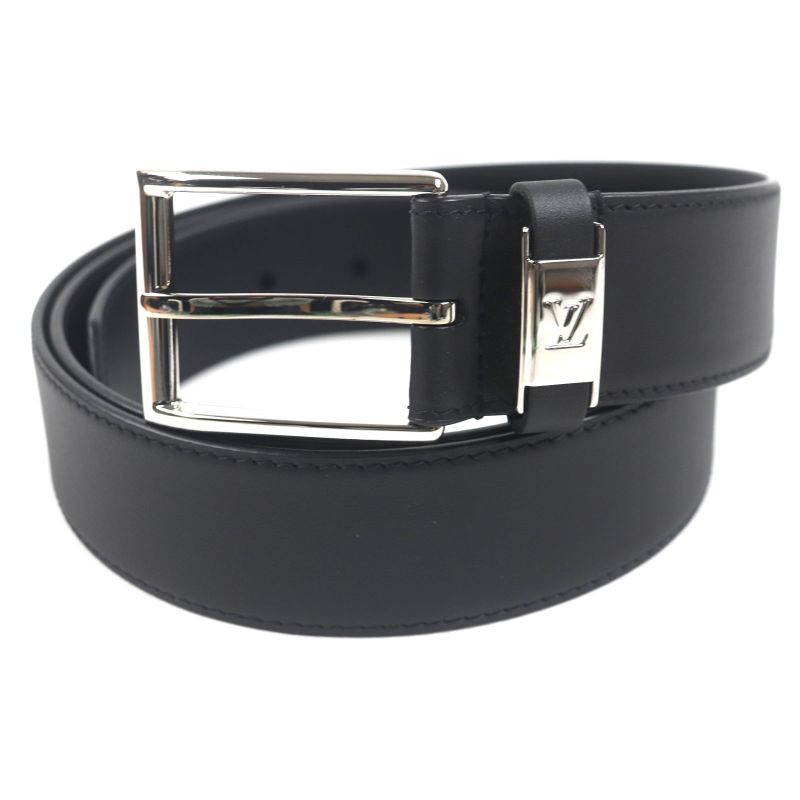 Louis Vuitton M0542 Belt - LV City Pin 35mm (1.38in) Leather Black Silver
