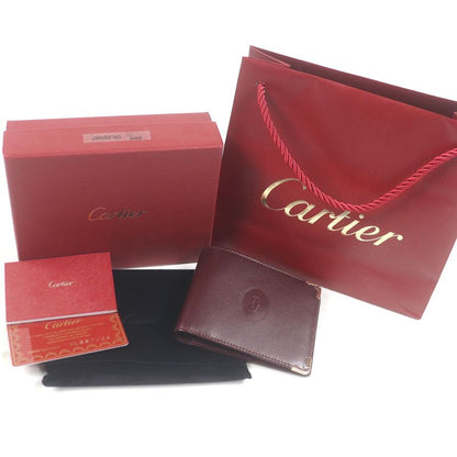 Cartier Leather Must De Cartier Logo Wallet Compact Wallet Bordeaux Gold With