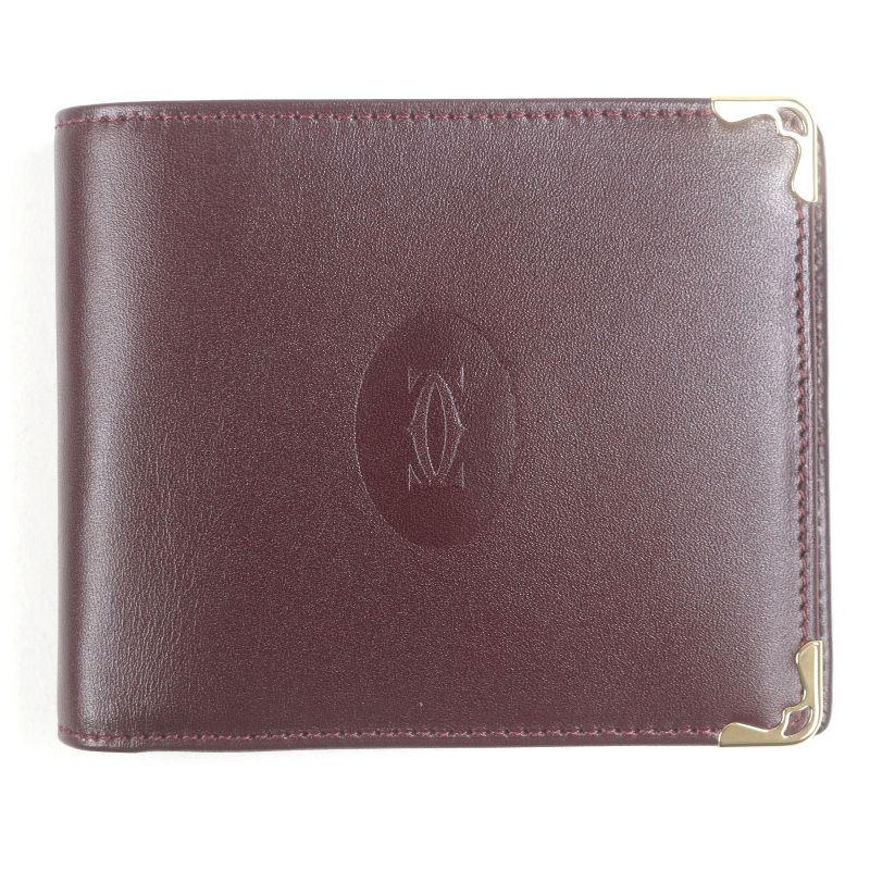 Cartier Leather Must De Cartier Logo Wallet Compact Wallet Bordeaux Gold With
