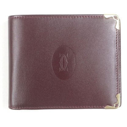 Cartier Leather Must De Cartier Logo Wallet Compact Wallet Bordeaux Gold With