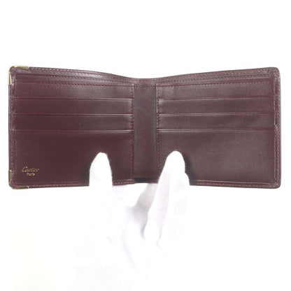 Cartier Leather Must De Cartier Logo Wallet Compact Wallet Bordeaux Gold With