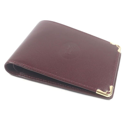 Cartier Leather Must De Cartier Logo Wallet Compact Wallet Bordeaux Gold With