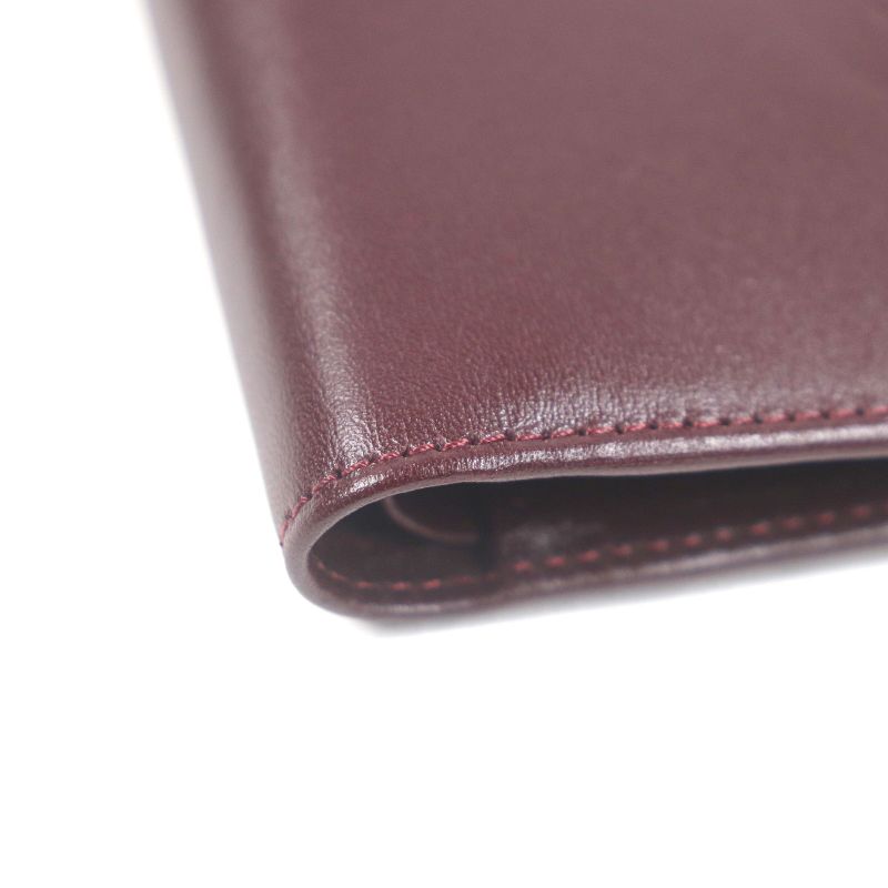 Cartier Leather Must De Cartier Logo Wallet Compact Wallet Bordeaux Gold With