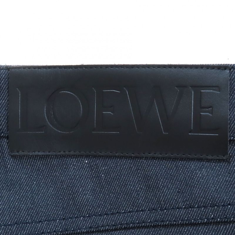 LOEWE S2292112ib 100% Cotton Fisherman Stonewashed Button Fly Leather Denim