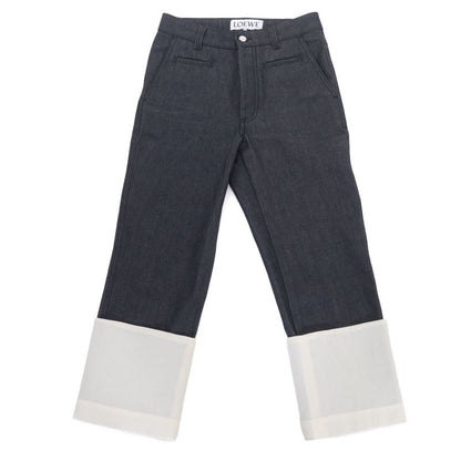 LOEWE S2292112ib 100% Cotton Fisherman Stonewashed Button Fly Leather Denim