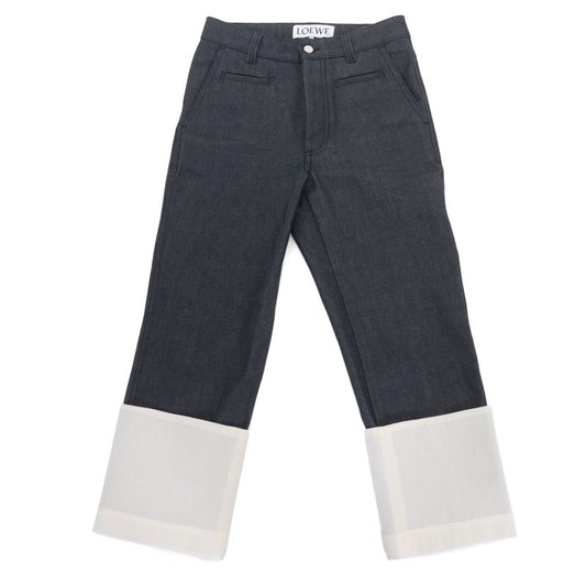 LOEWE S2292112ib 100% Cotton Fisherman Stonewashed Button Fly Leather Denim