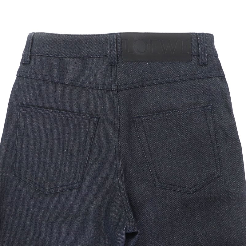 LOEWE S2292112ib 100% Cotton Fisherman Stonewashed Button Fly Leather Denim