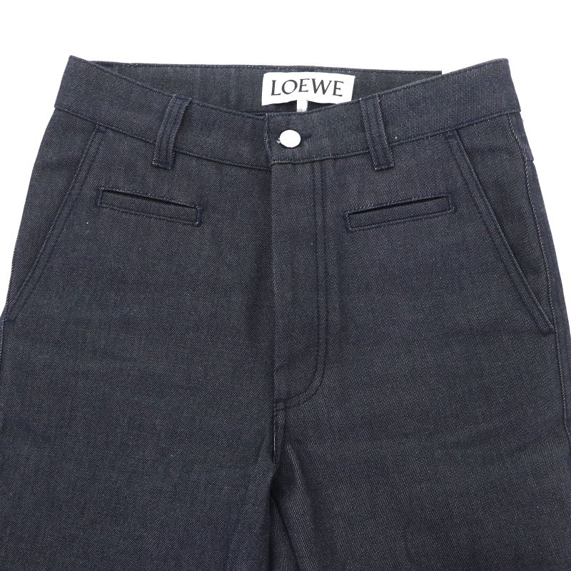 LOEWE S2292112ib 100% Cotton Fisherman Stonewashed Button Fly Leather Denim